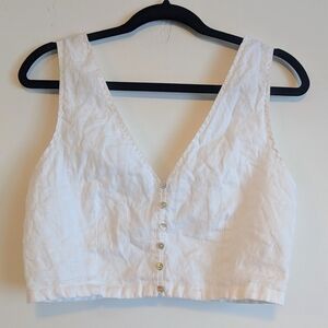 Madewell White Button-Down Linen Crop Top